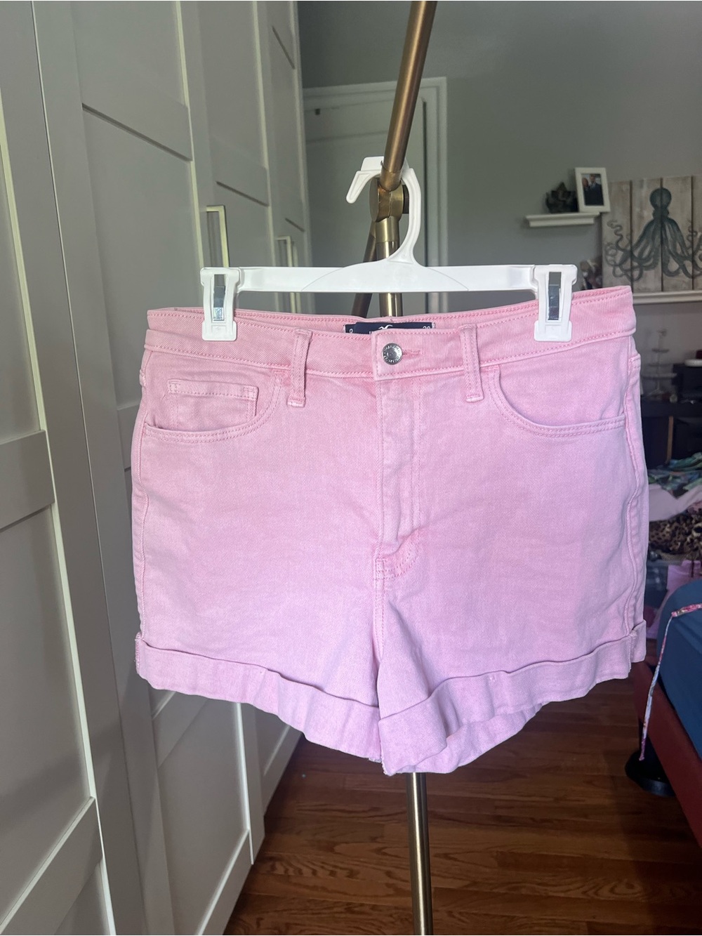 Hollister Light Pink Denim Roll-Cuff Shorts
